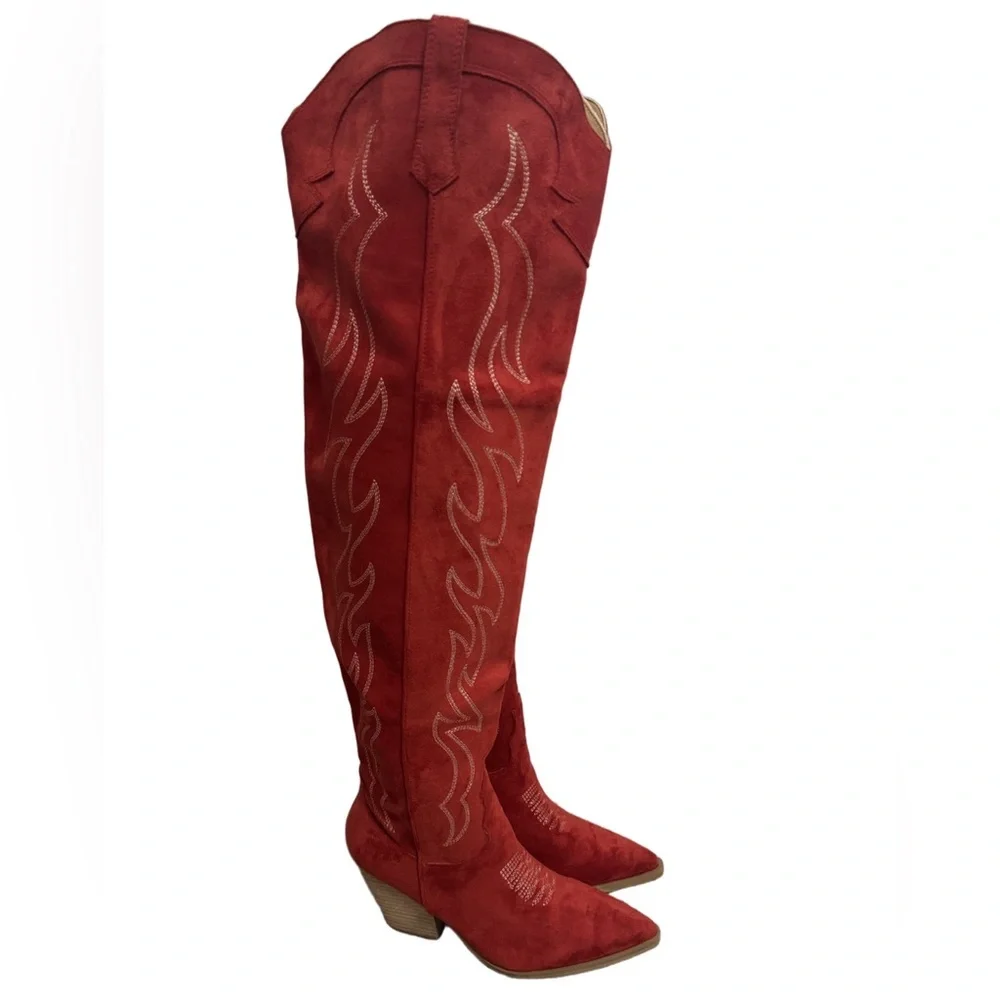 Mi.iM Red Stitched Over-the-Knee Western Boots